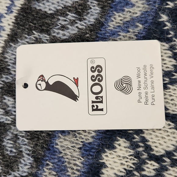 NWT FLOSS Icelandic pure wool blue and white sweater size M - Picture 4 of 11